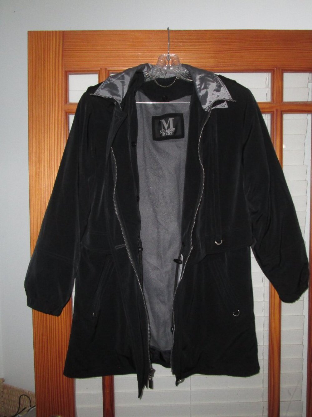 Mulberry Street Women's Small Coat Black Nylon Hood Removable Liner VTG